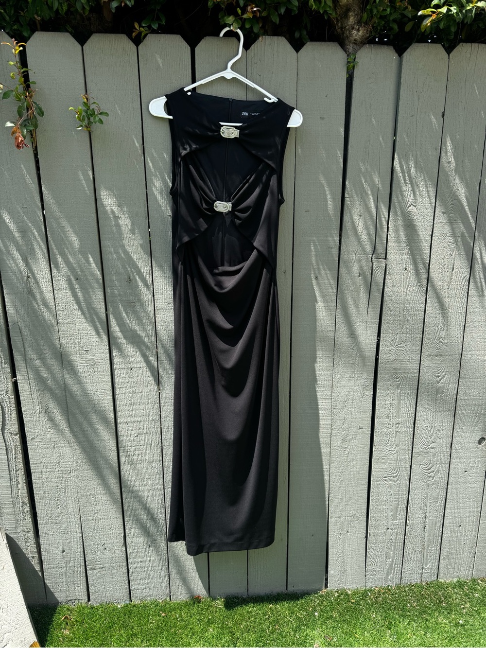 Zara Black Midi Dress with Silver Buckle Accents
